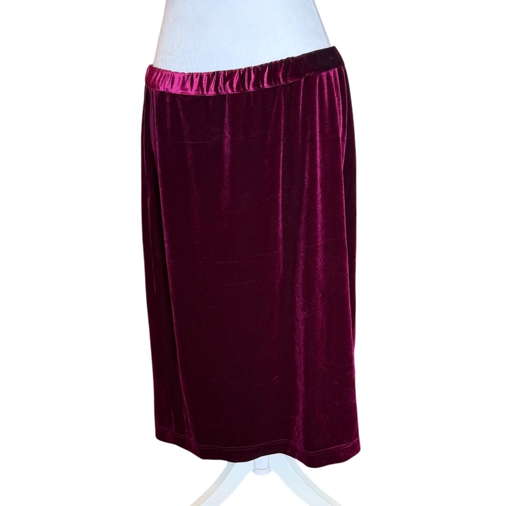 Bob Mackie Wearable Art Womens Velvet Midi Skirt Magenta Plum Elastic Waist‎ L